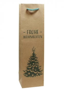 Flaschentasche Kraftpapier natur Frohe Weihnachten, natur/grün